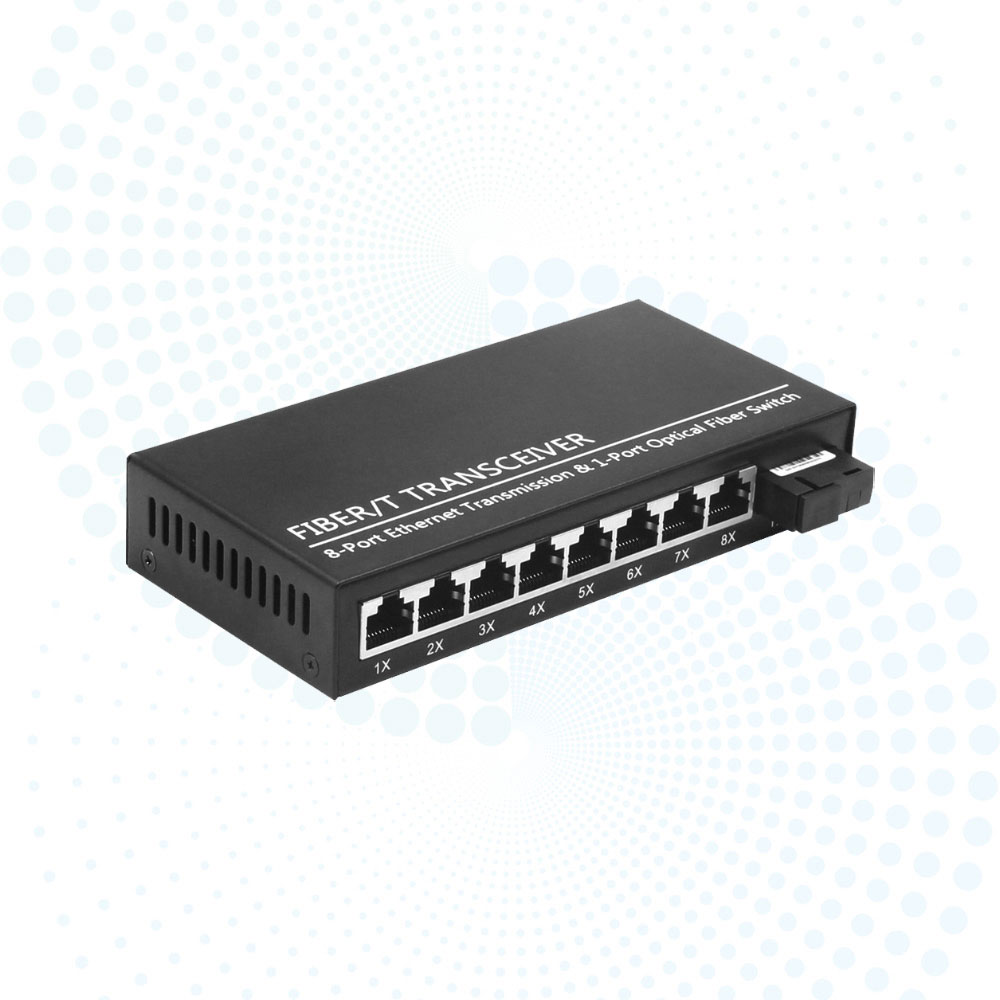 1*100Base-Fx to 8*RJ45 Fiber Media Converter Single Mode 20km SC 10/100Mbps Ethernet Converter DC12V