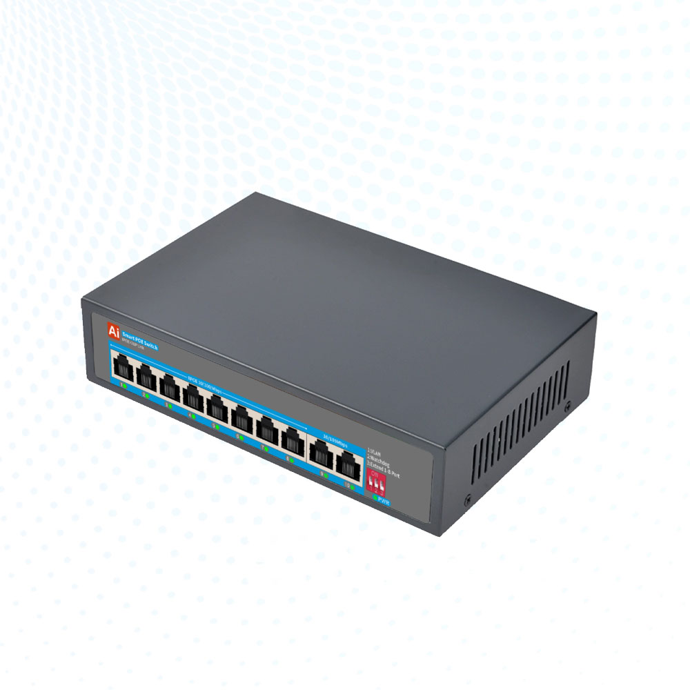 Smart AI PoE Ethernet Switch RDA-108P2U 8 Port with VLAN AI Watchdog for IP Camera Network