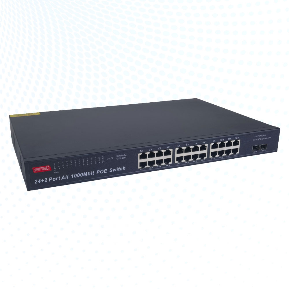 24 Port Gigabit PoE Switch with 2 Gigabit Sfp Ports 450W 52v for CCTV AP