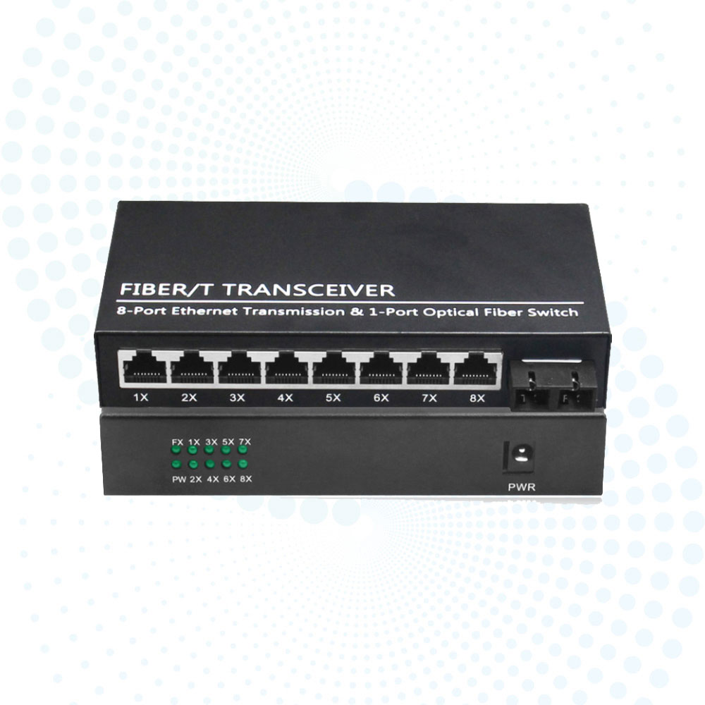 1*100Base-Fx to 8*RJ45 Fiber Media Converter Single Mode 20km SC 10/100Mbps Ethernet Converter DC12V