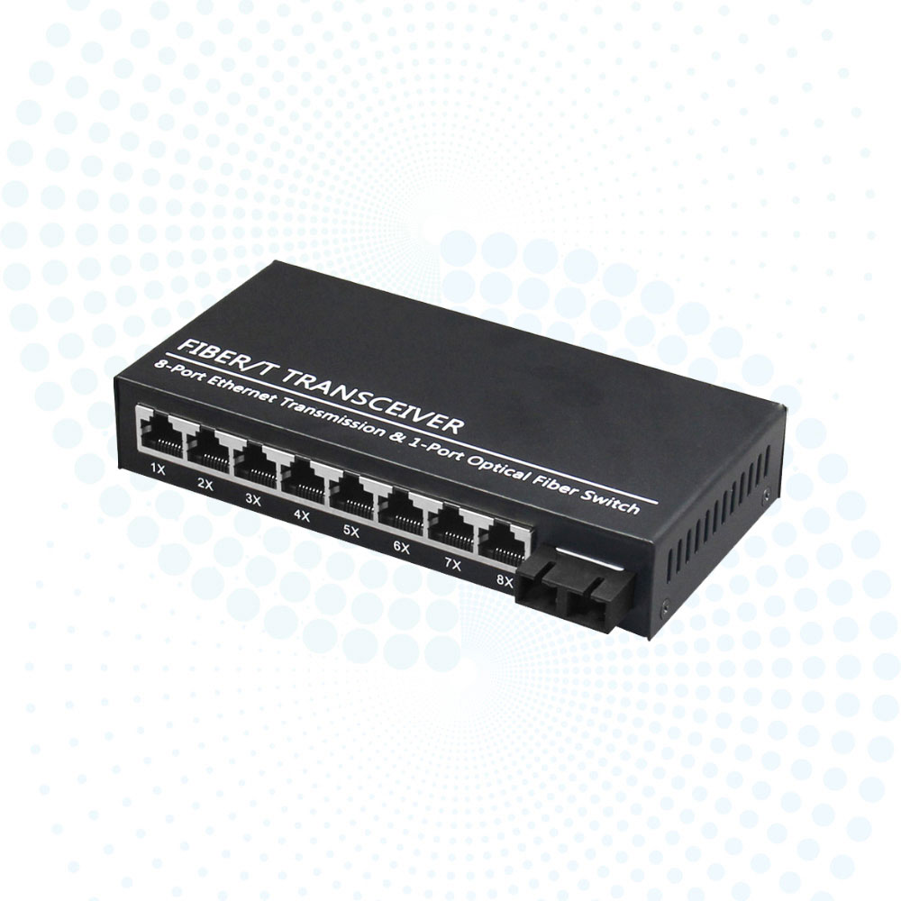 1*100Base-Fx to 8*RJ45 Fiber Media Converter Single Mode 20km SC 10/100Mbps Ethernet Converter DC12V