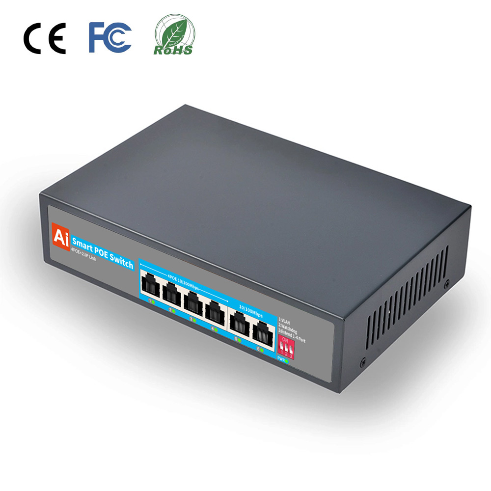 INFICOMO RDA-104P2U 4*10/100Mbps PoE + 2*100Mbps Uplink PoE Switch 65W Total Power IEEE802.3af/at AI VLAN Function 1.2GB