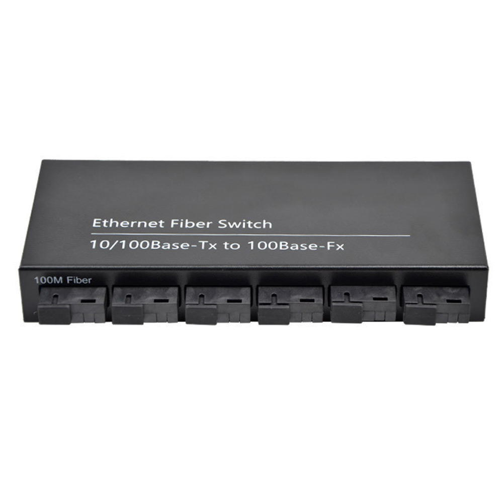 6*100Base-Fx to 2*RJ45 Fiber Media Converter Single Mode 20km SC 10/100Mbps Ethernet Converter DC12V