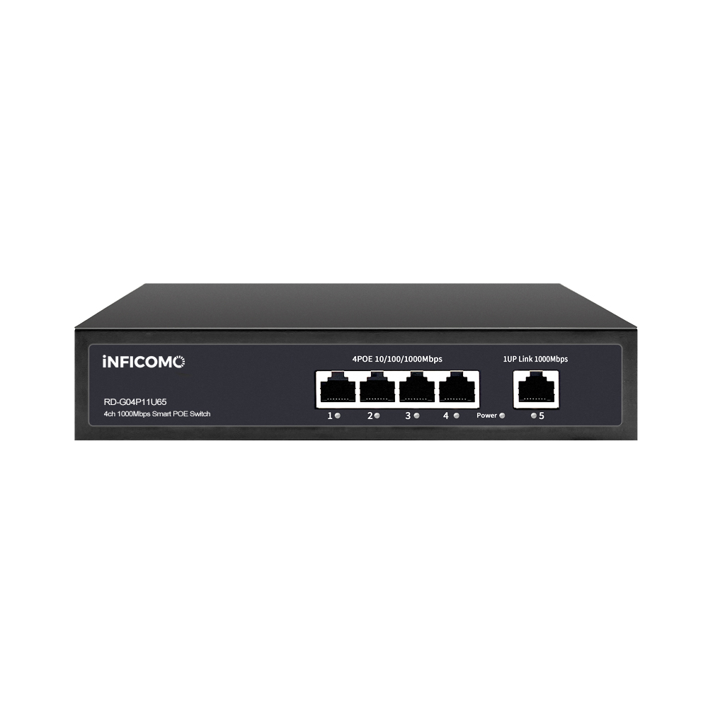 Durable Quality Gigabit PoE Switch 4 PoE Ports 1 Uplink Port 10/100/1000Mbps DC52V65W POE Switch 4 Port