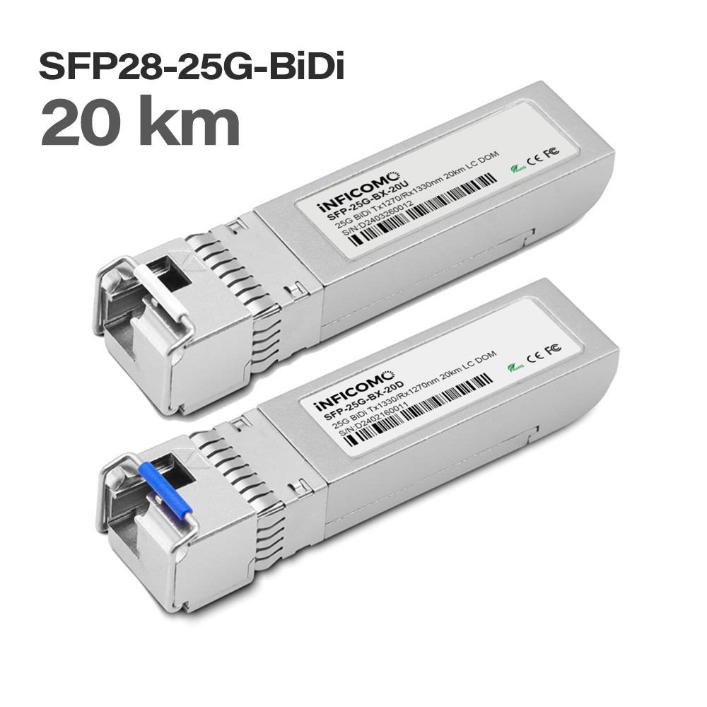 5-Year Warranty SFP28 25G BIDI 1270/1330nm 20KM LC Single Mode Single Fiber Optic Transceivers