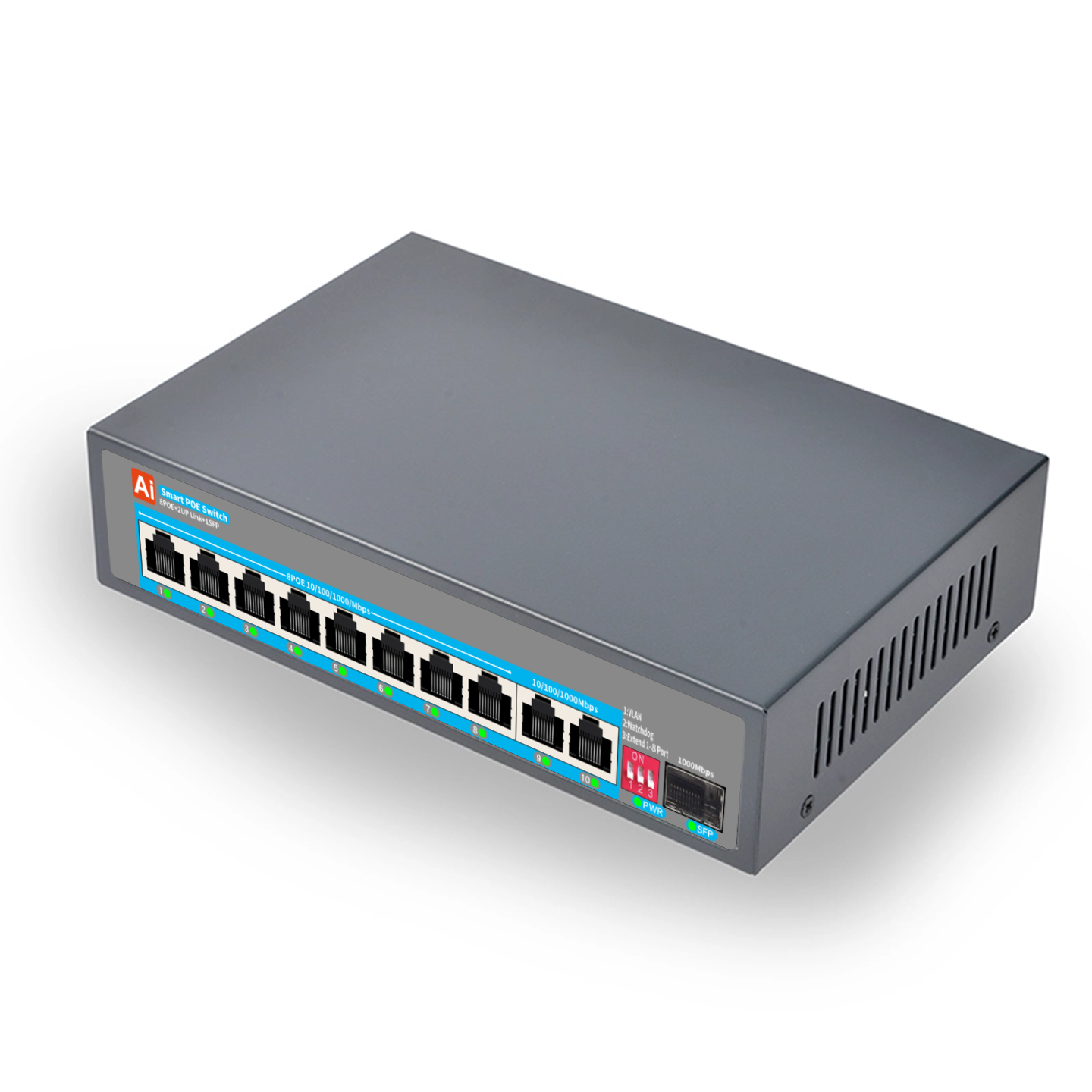AI Watchdog Gigabit VLAN Poe Switch 11 Port 22Gbps 1 SFP Full Gigabit Fiber Poe Ethernet Wireless AP CCTV