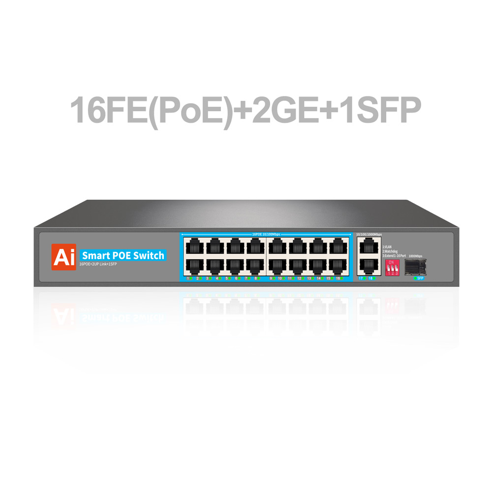 AI POE Switch 16 POE Ports Power to Ip Camera Wireless ap 16 Port PoE Gigabit Switch