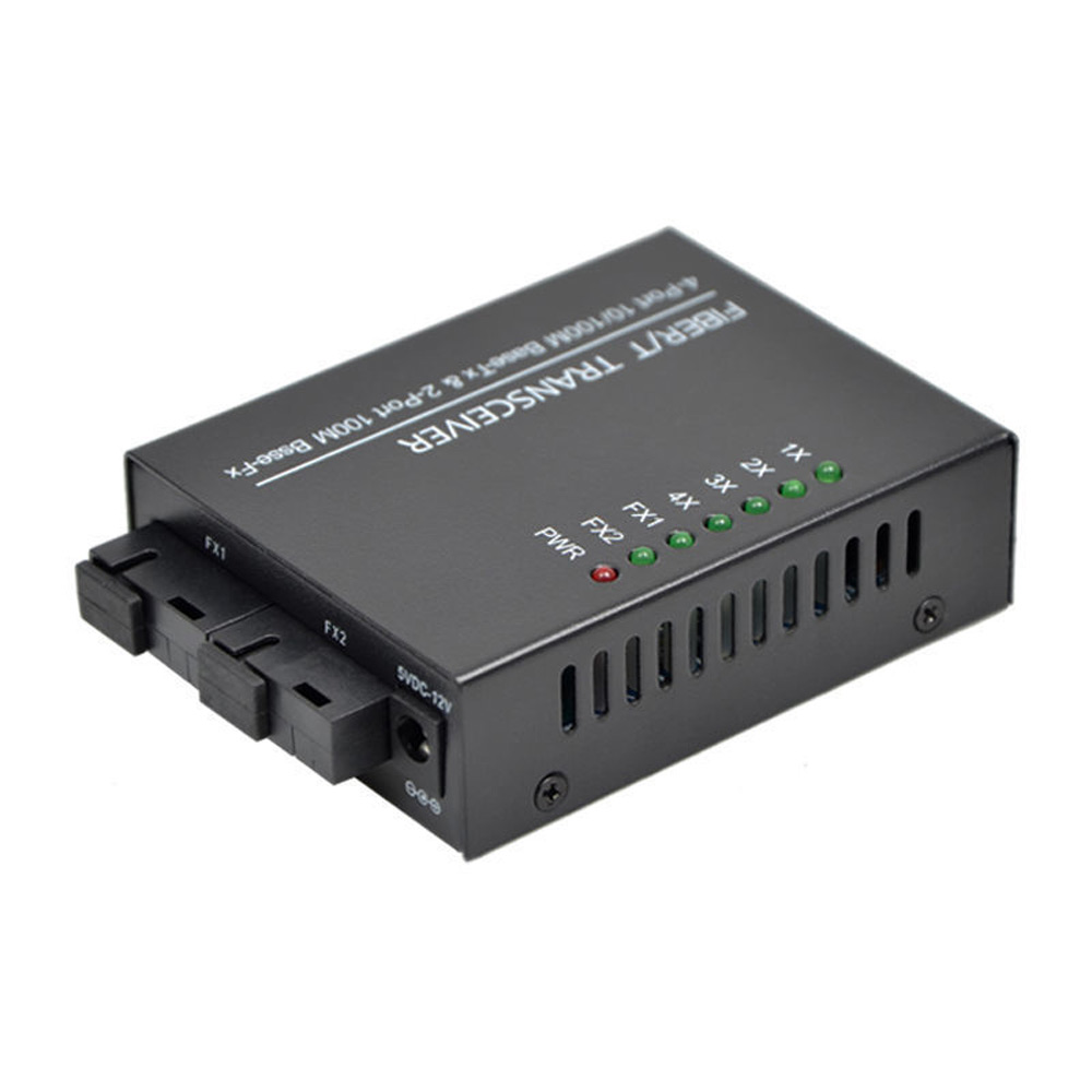 Durable 10/100Mbps Single Mode Fiber Media Converter 2*FX to 4*TX 20km SC for Industrial Network