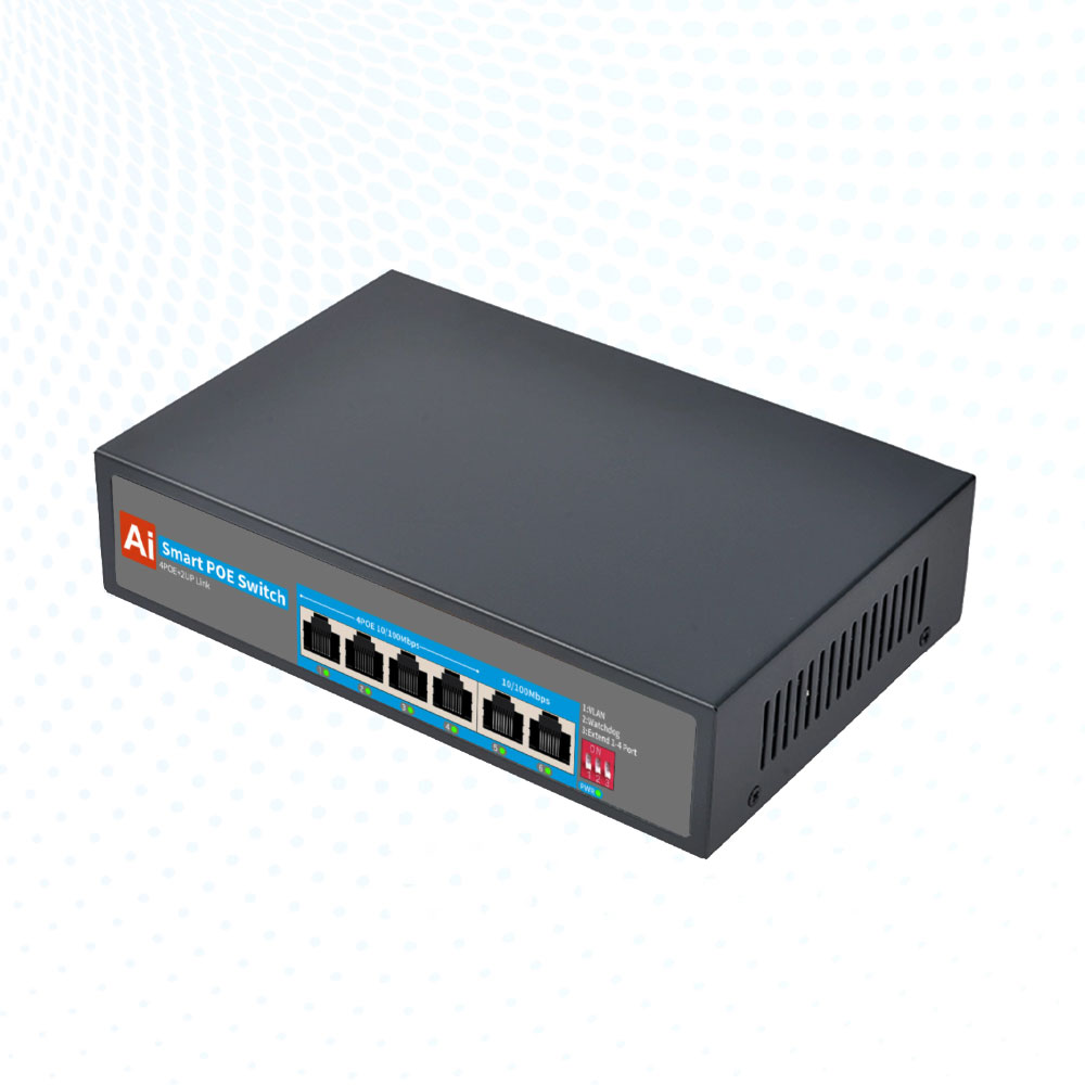 4 Port PoE Switch with 2 Uplink 10/100Mbps AI VLAN Ethernet Network Switch