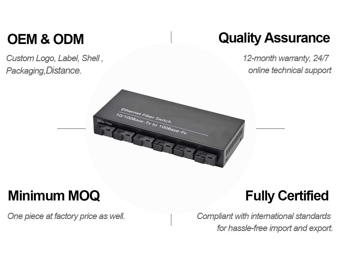 Durable 10/100Mbps Single Mode Fiber Media Converter 6*FX to 2*TX 20km SC for CCTV Aggregation Network