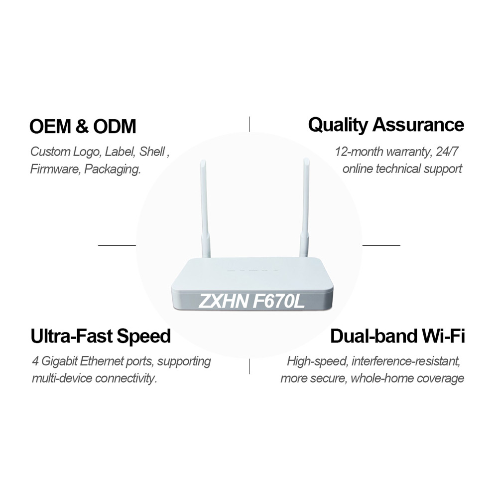 FTTH RJ45 Dual Band WiFi F670L GPON EPON XPON ONU ONT with 4GE + VOIP Ports