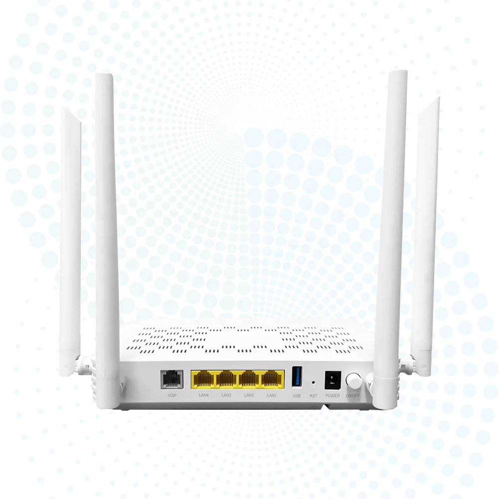 WiFi 6 AX3000 XPON ONU Dual Band 2.4G&5G Gigabit ONT 4GE+1POTS+1USB3.0 Fiber Optic Router Support English Firmware FCC CE