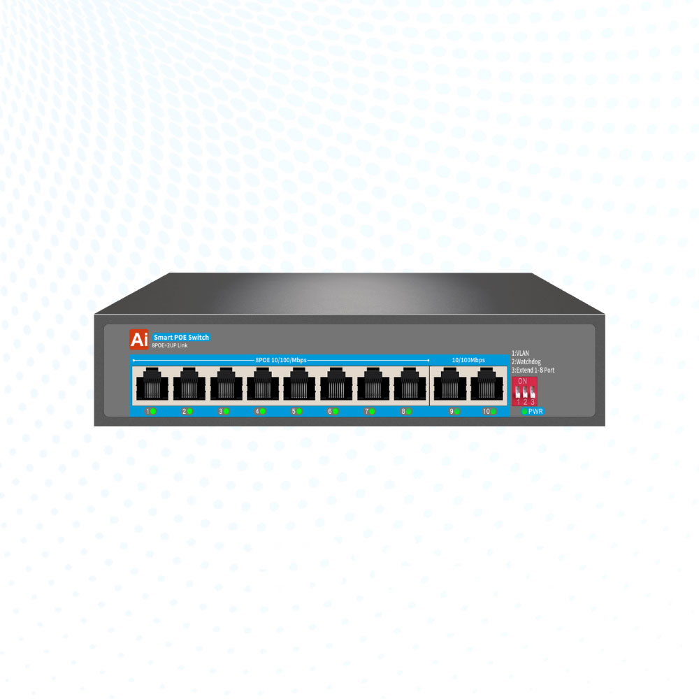 Smart AI PoE Ethernet Switch RDA-108P2U 8 Port with VLAN AI Watchdog for IP Camera Network