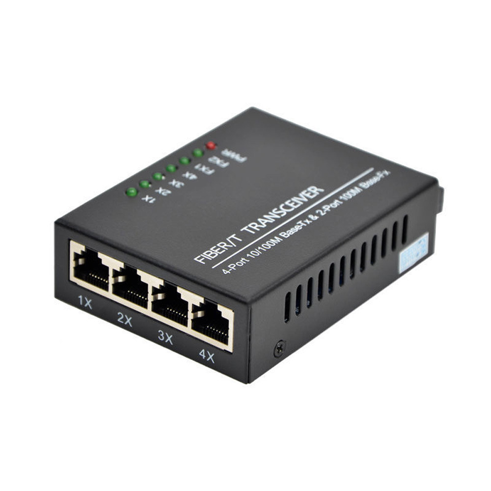 100M 2 Fiber 4 RJ45 Single Mode Single Fiber Optical Switch Media Converter for CCTV Fiber Optic Transceiver