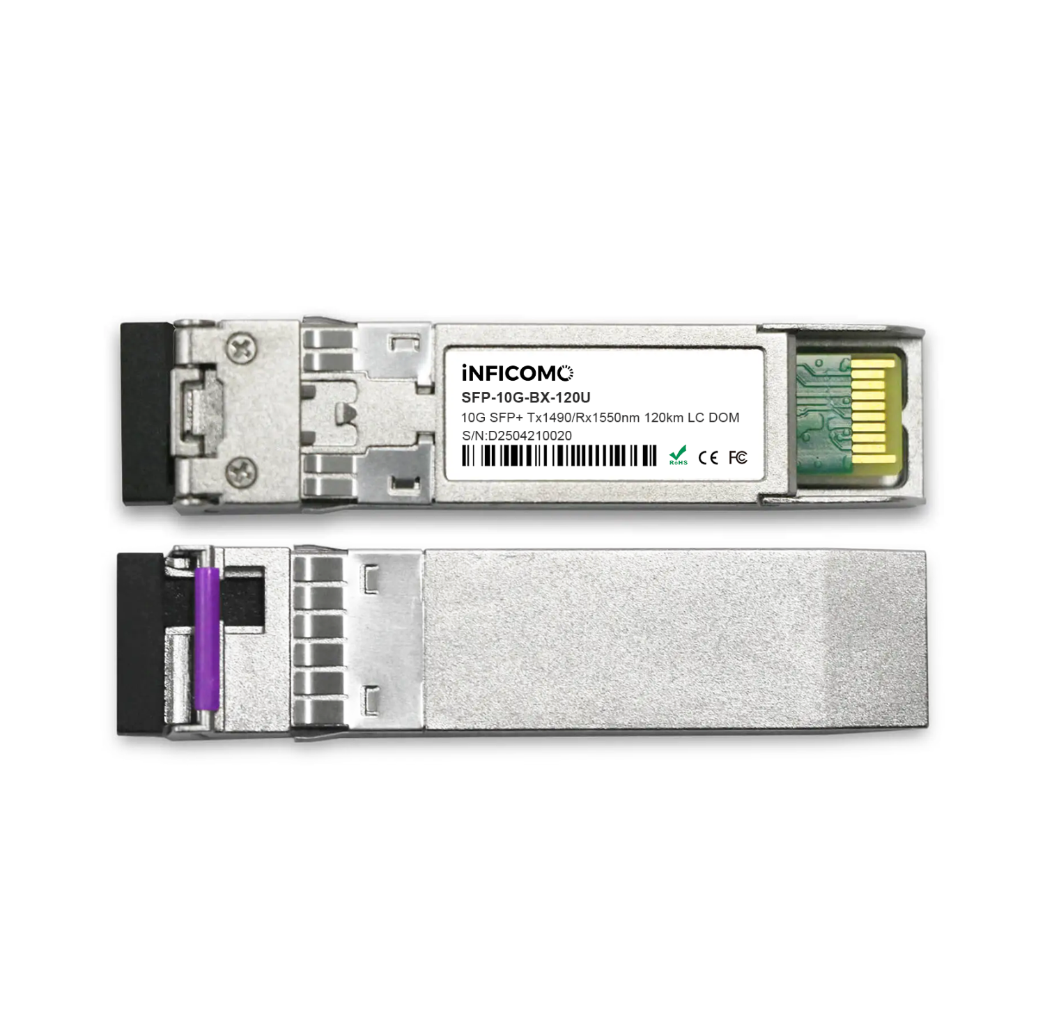 10G BiDi SFP+ 1490/1550nm 120KM DDM Simplex LC Single-Mode Fiber Optical Transceiver Module