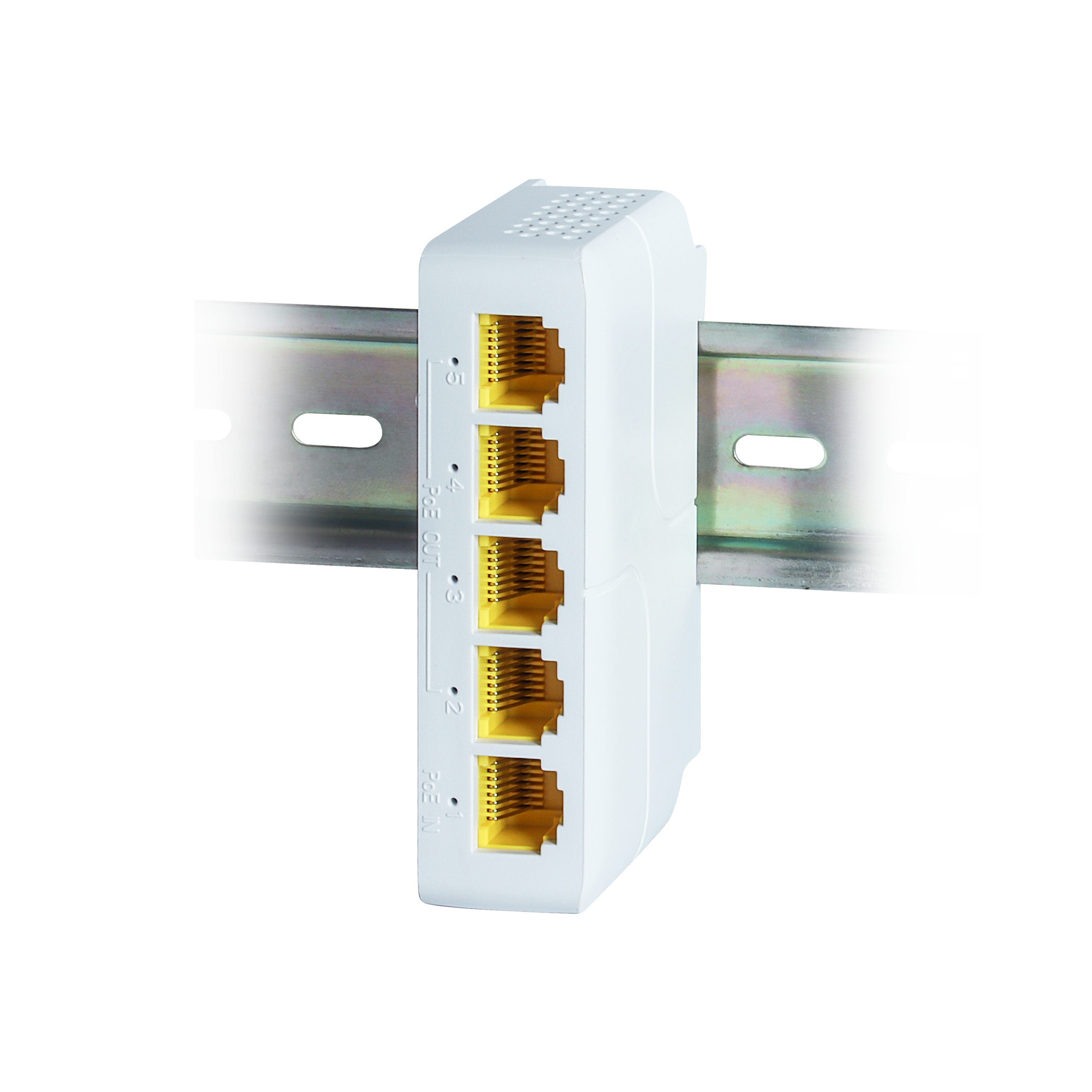 Rail-Mounted 5 Port 1000Mbps IEEE 802.3AF/AT/BT PoE Extender 1 in 4 Out 0~250m for PoE Switch NVR IP Camera
