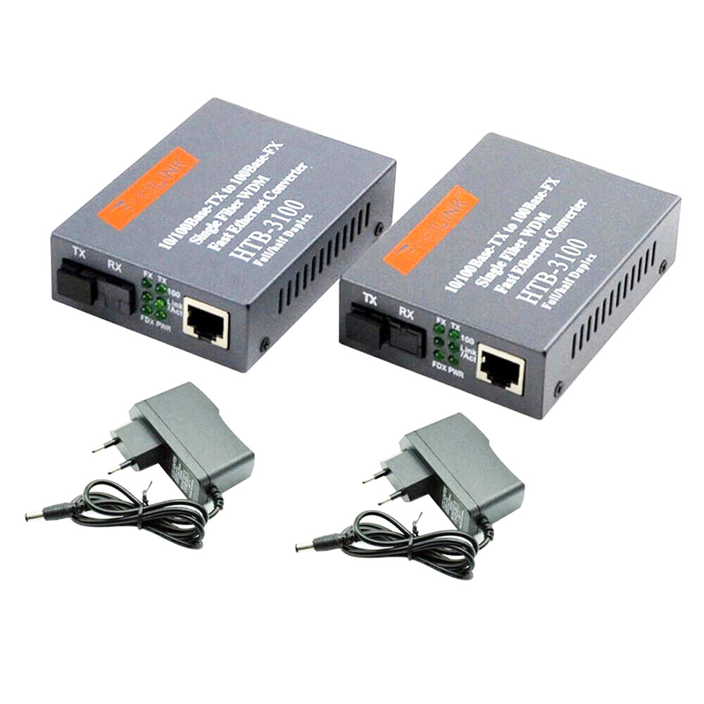 Fiber Media Converter 10/100Mbps, 1 Simplex SC + 1 RJ45, Single Mode 25km, DC5V Power Supply