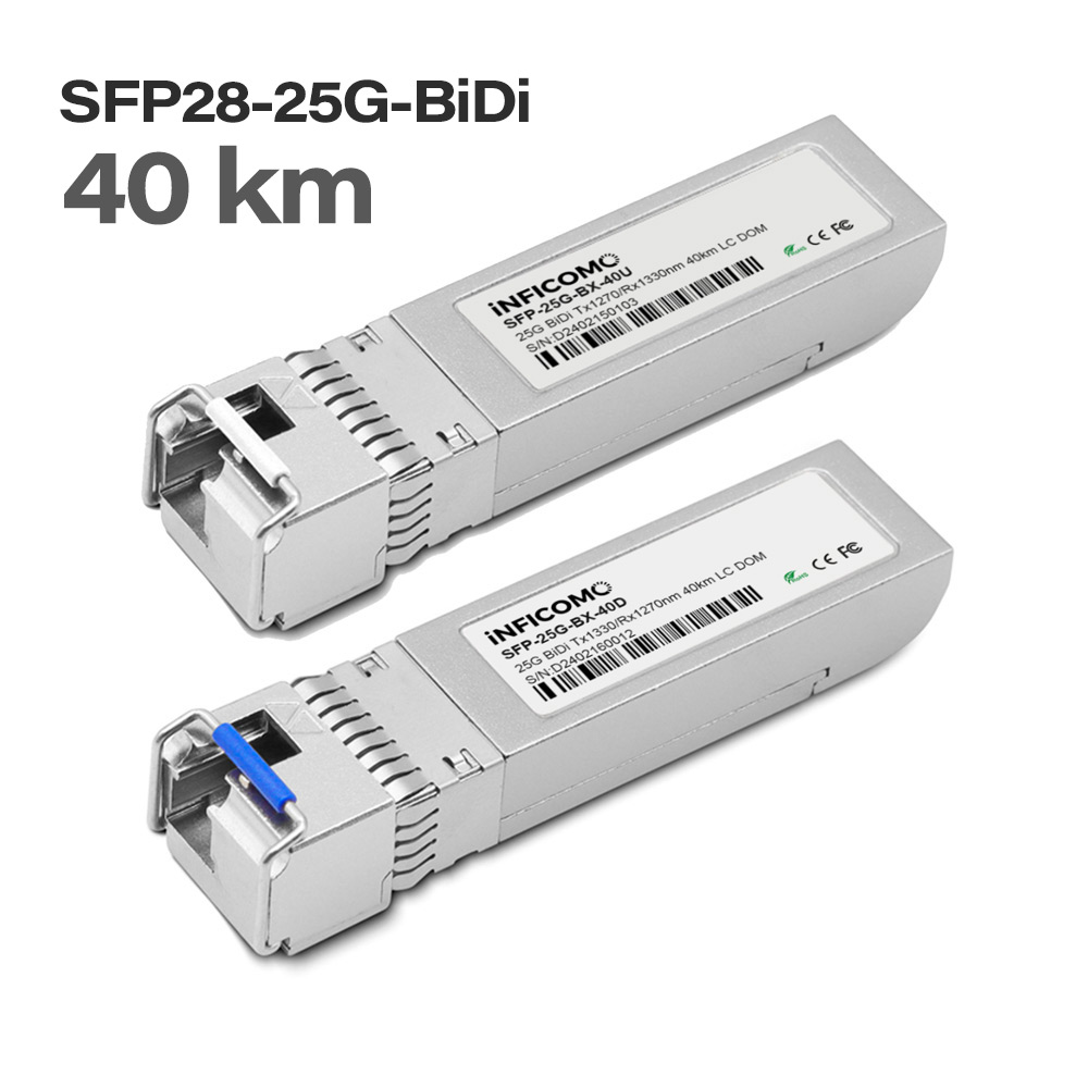 25G SFP28 BIDI 40km 1270nm/1330nm Single Mode Fiber Optic Transceivers WDM Module