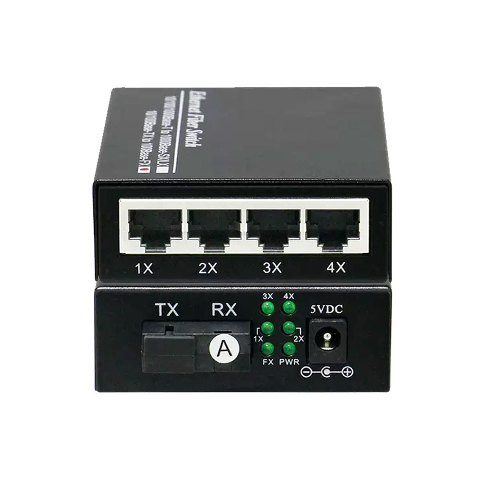 High Speed Fiber to Ethernet for CCTV Gigabit SC Single Mode Fiber Optic Transceiver 1 Fiber + 4 RJ45 Port 20KM