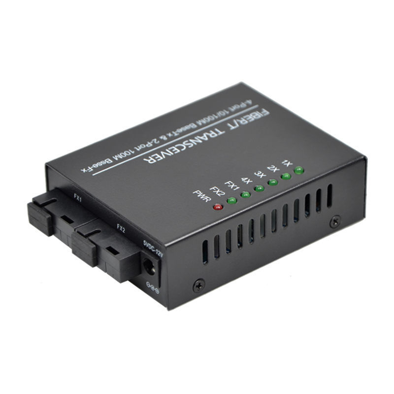 Durable and Rugged 2 Fiber Port 4 RJ45 10/100Mbps Self-adaptive Fiber Optic Media Converter