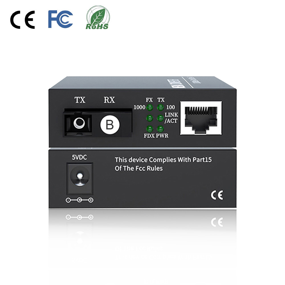 10/100/1000Mbps Bidi Gigabit Fiber Media Converter 20km Single Mode Simplex SC DC5V RD-GS5601-20A&B 2-Port