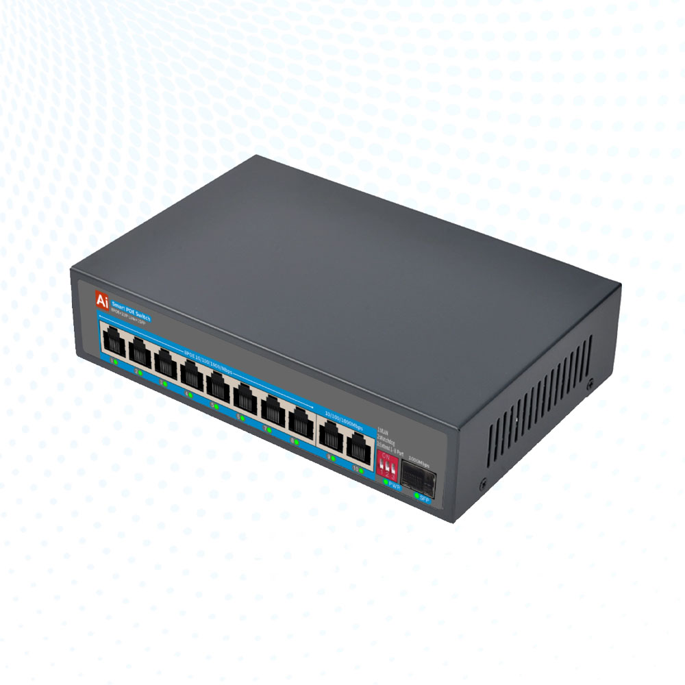 Smart 8 Port PoE Switch with SFP Fiber Uplink AI Watchdog for IP Camera and ISP Network