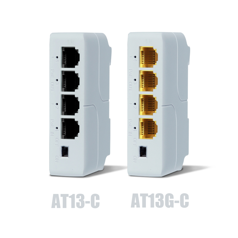 Rail-mounted POE Extender AT13-C 10/100Mbps 1-IN 3-OUT 100m Distance IEEE802.3AF/AT/BT for CCTV Camera
