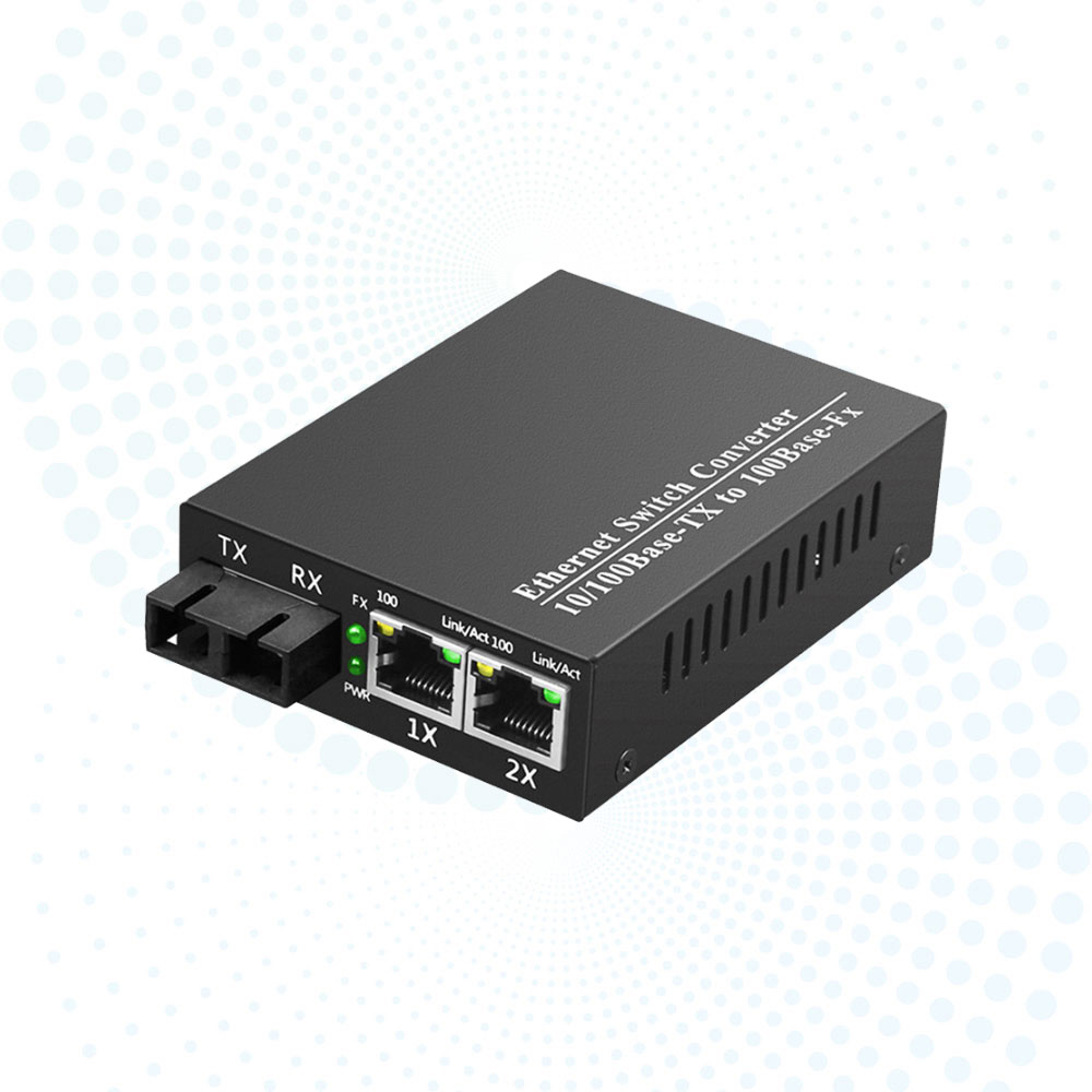 1*100Base-Fx to 2*RJ45 Fiber Media Converter Single Mode 20km SC 10/100Mbps Ethernet Converter DC5V
