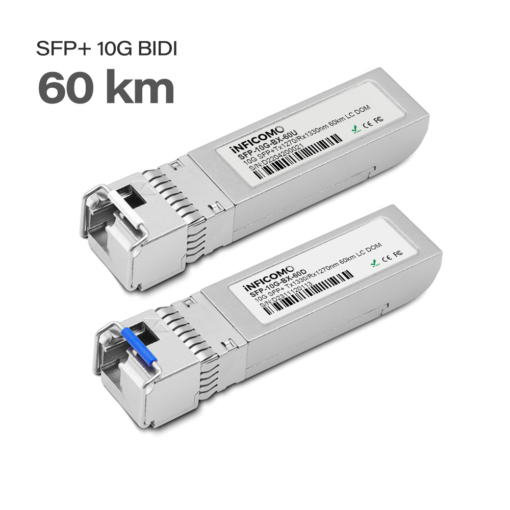 10G SFP+ BIDI 60km 1270nm/1330nm WDM Single Mode Fiber Optic Transceivers Module Fully Compatible