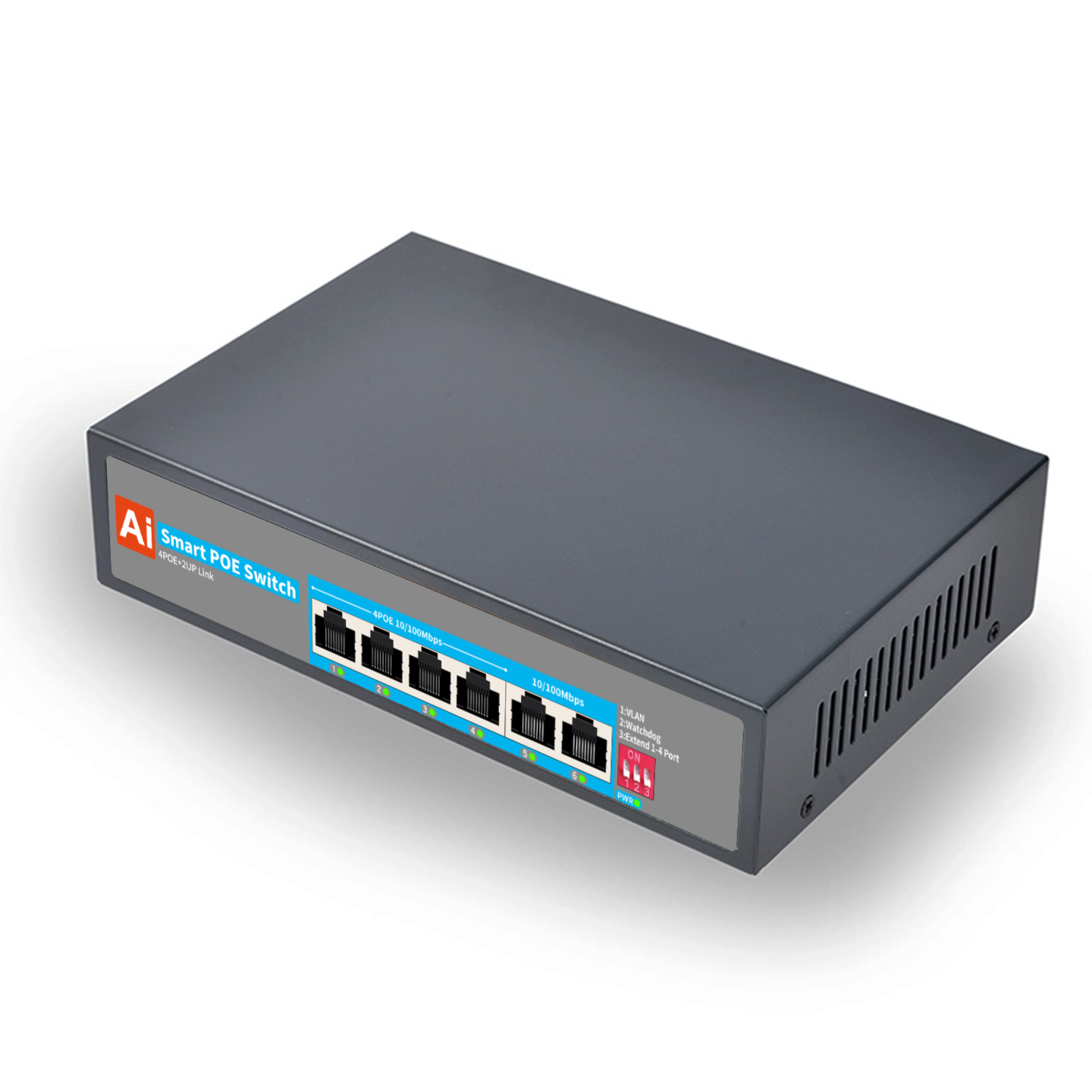 Factory Price Commercial Network Switches 10/100Mbps 6 Ports Unmanaged Smart AI PoE Switch 30W PoE+ DC48V CCTV