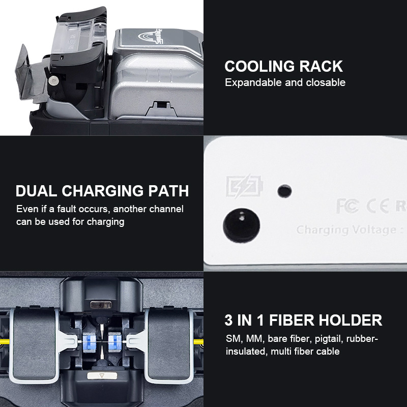 AI-7C FTTH Fiber Fusion Splicer Six-motor Auto Focus 1260-1650nm Wavelength 8s Splicing Time 7800mAh Battery 18-Month Warranty