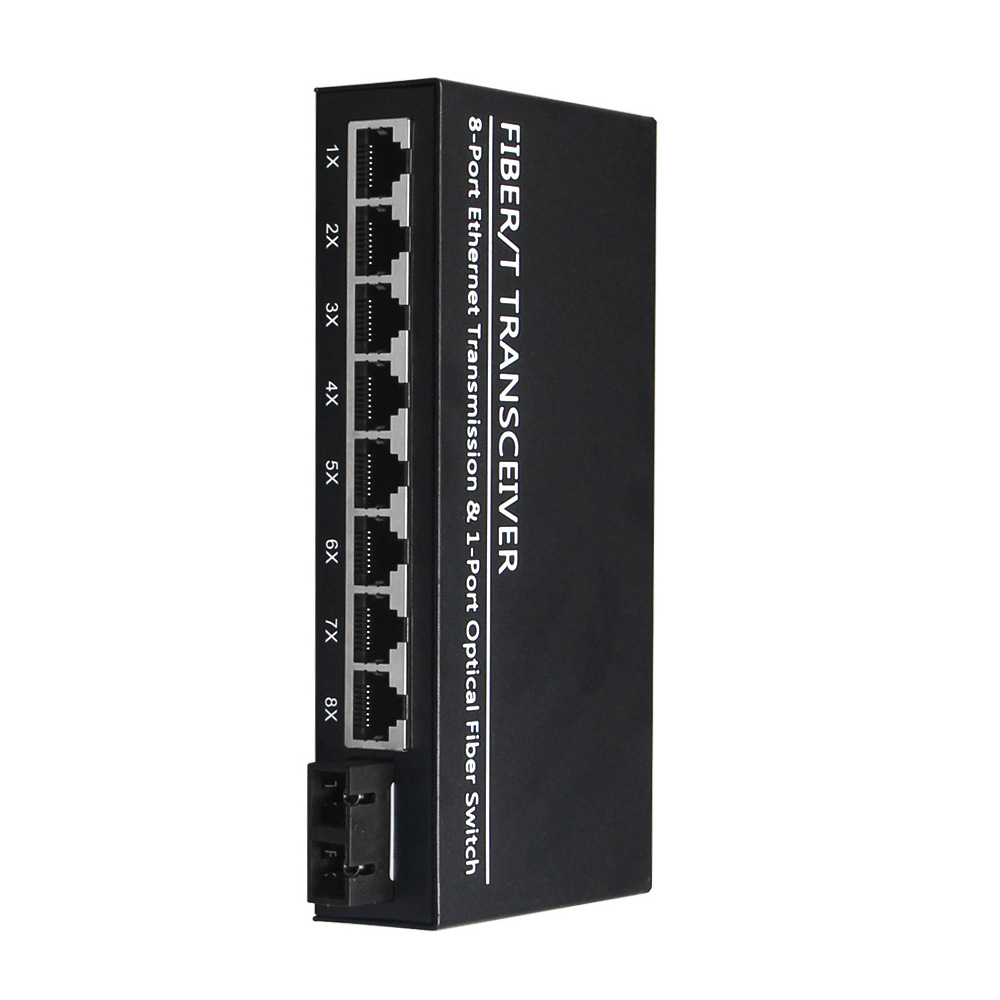 High Quality 8 Port Self-adaptive RJ45 Gigabit Fiber Media Converter 10/100/1000Mbps 20km Single Mode SC for CCTV System