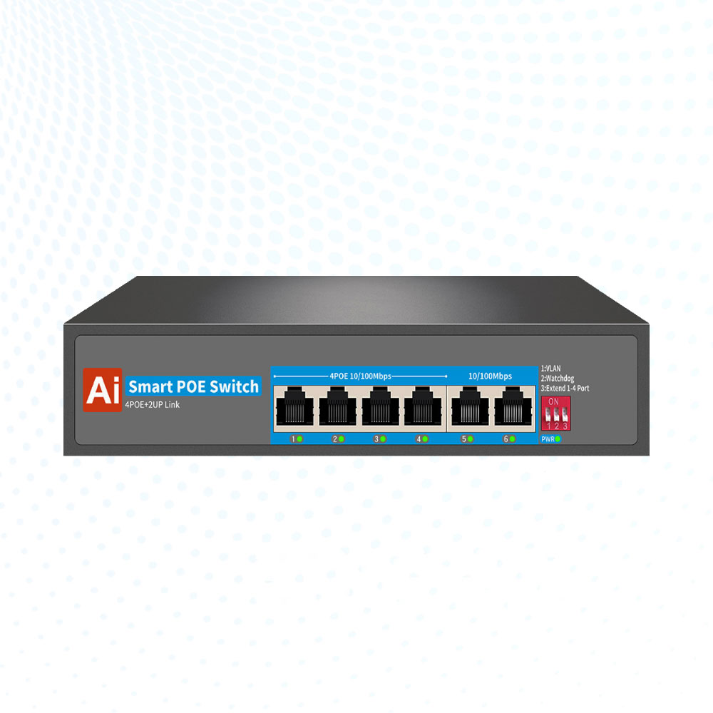 4 Port PoE Ethernet Switch RDA-104P2U with 2 Uplink Ports AI Extend VLAN Function