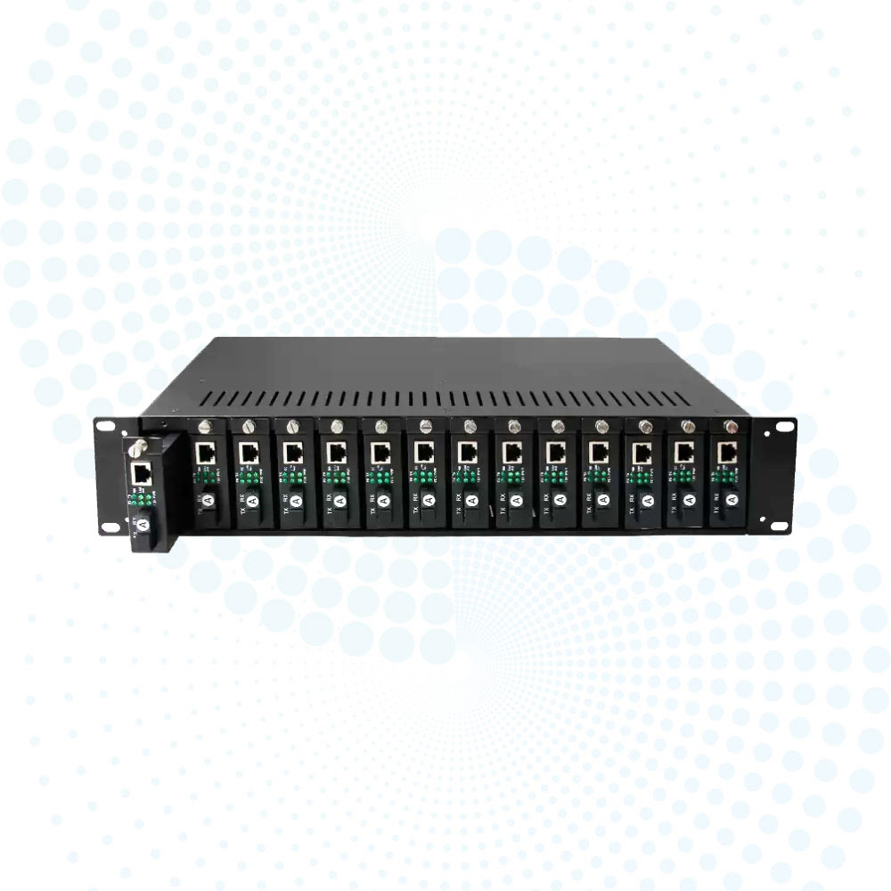 Wide Operating Temperature Range 2U 14 Ports 19 Inch Single Fiber Media Converter Rack Mount Chassis
