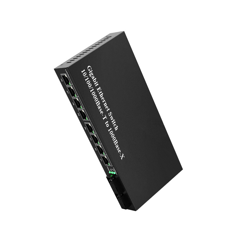 Fiber Optical Media Converter Self-adaptive 10/100/1000Mbps FTTH 2 SC to 8 RJ45 SM Single Fiber 20km