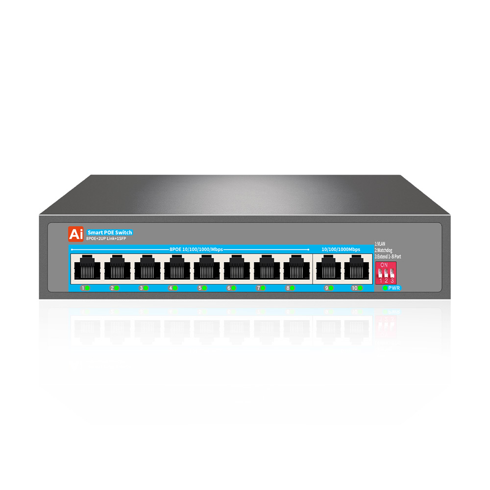 Factory Best Seller 120W 8-Port PoE 1000Mbps AI Network CCTV 2 Gigabit Uplink Built-in Power Full Gigabit Switch for CCTV