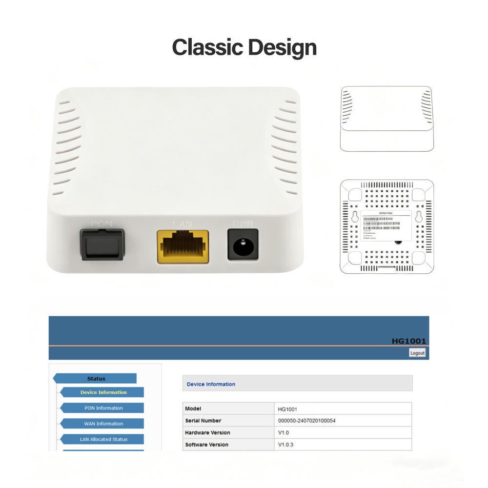 HG1001 Stable 1GE XPON ONU Modem De Fibra Optica for LatAm ISP Compatible with Huawei ZTE OLT