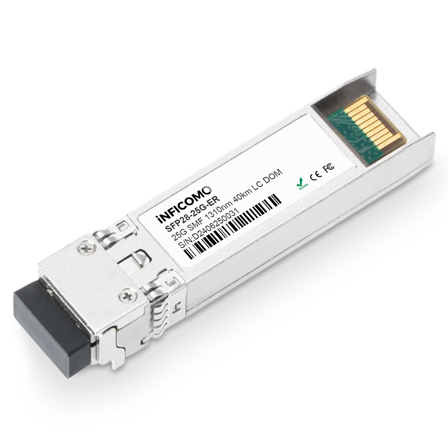 24-Month Warranty SFP28 25GBASE-ER 1310nm 40km DOM Duplex LC SMF Fiber Optic Transceiver