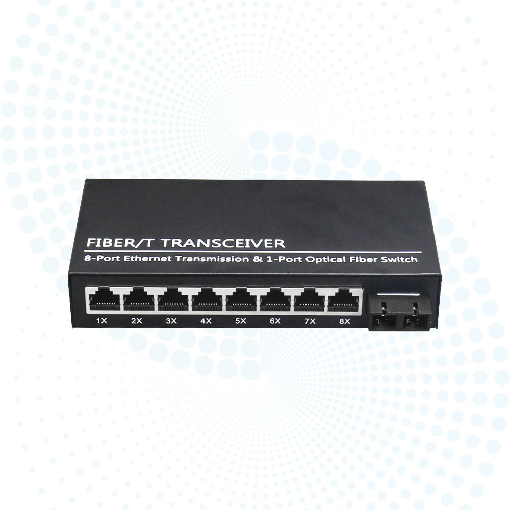 1*100Base-Fx to 8*RJ45 Fiber Media Converter Single Mode 20km SC 10/100Mbps Ethernet Converter DC12V