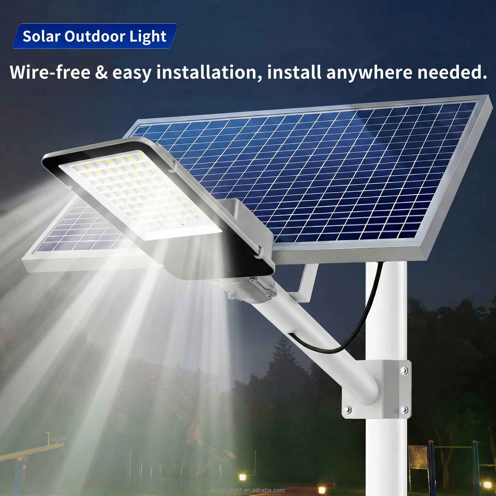 LED Solar Courtyard Light With Built-in 35000mAh Battery, IP65 Protection Rating, Integrated Remote Control, And CE Certified.