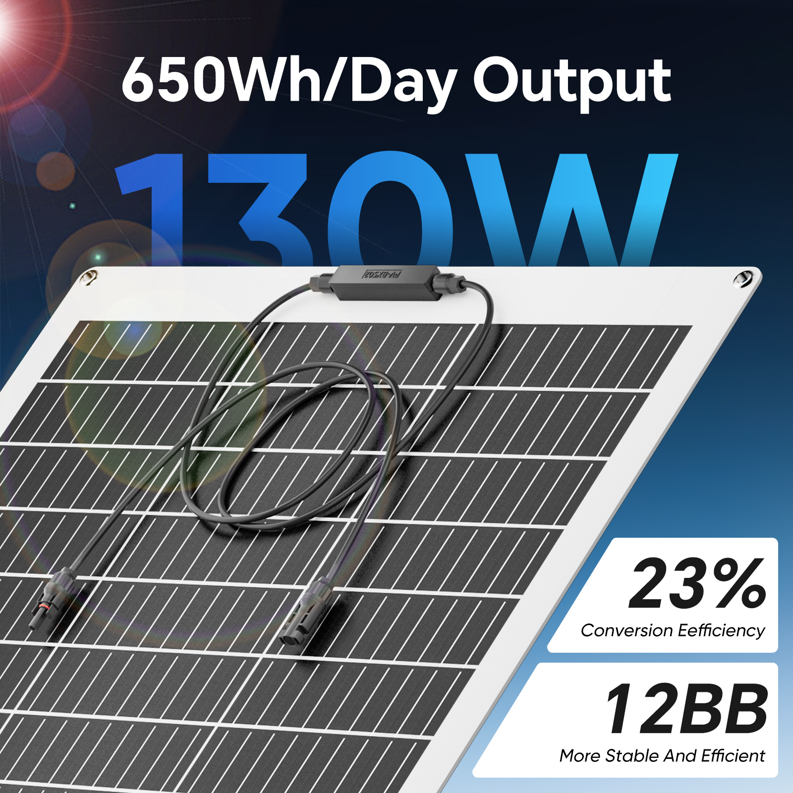 130W Waterproof Flexible Solar Panel Charger Marine RV Cabin Van Car Uneven Surfaces Roof Portable Solar Panels