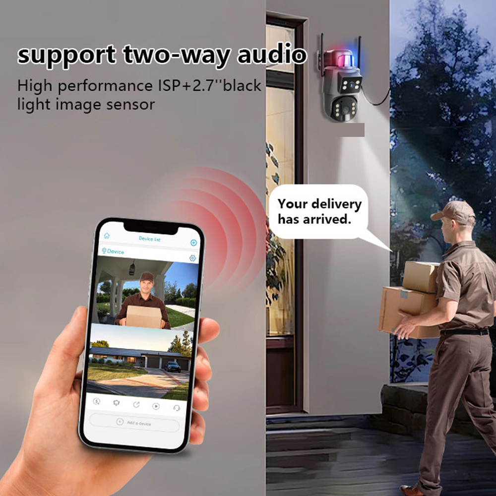 Solar Security Camera Wifi Dual Lens Solar Camera Full Color Night Vision Two-Way Audio Dual Display PTZ Dual Lens Solar Camera