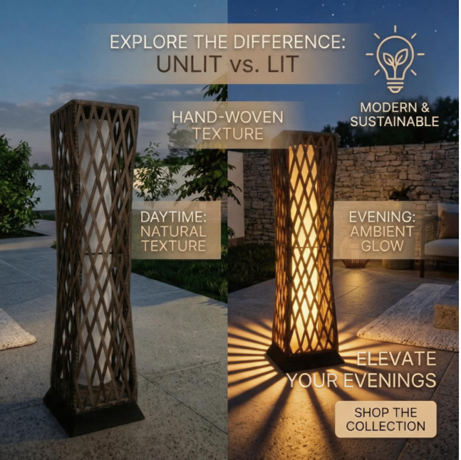 Custom Handmade Rattan Solar Lamp Hotel Resort Outdoor Decoration Wicker Light Rattan Solar Light Outdoor Yard Anti-rust Lamp