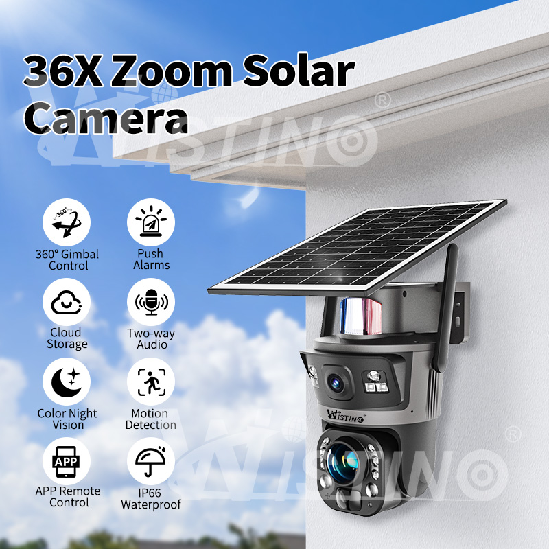 Wistino 20W 4G Solar Panel Camera 4K 36X Zoom Night Vision Detection Wireless Home Security Real Time Ubox Solar CCTV Camera