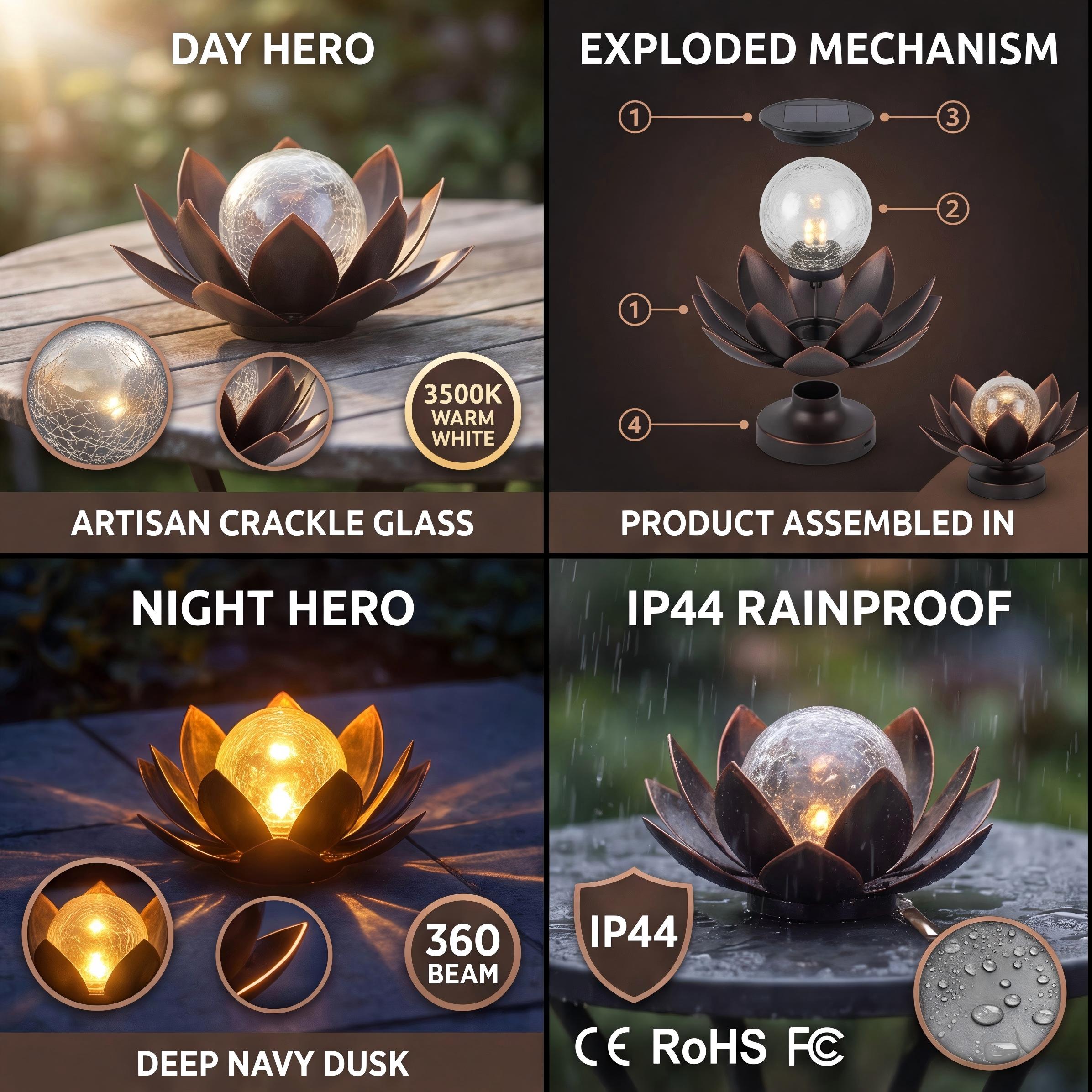 Custom Logo Wholesale Solar Lotus Light Durable Metal Flower Lamp Waterproof Outdoor Garden Ornament Factory Direct
