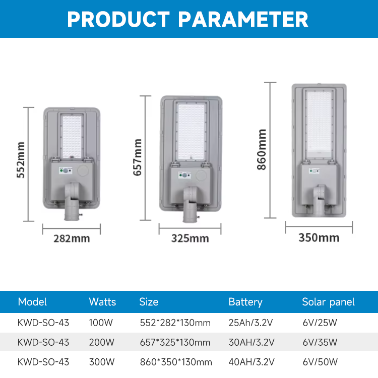High Performance Ip65 Waterproof Outdoor Road Lamp 100W 200W 300W Aluminum Solar Led Street Light