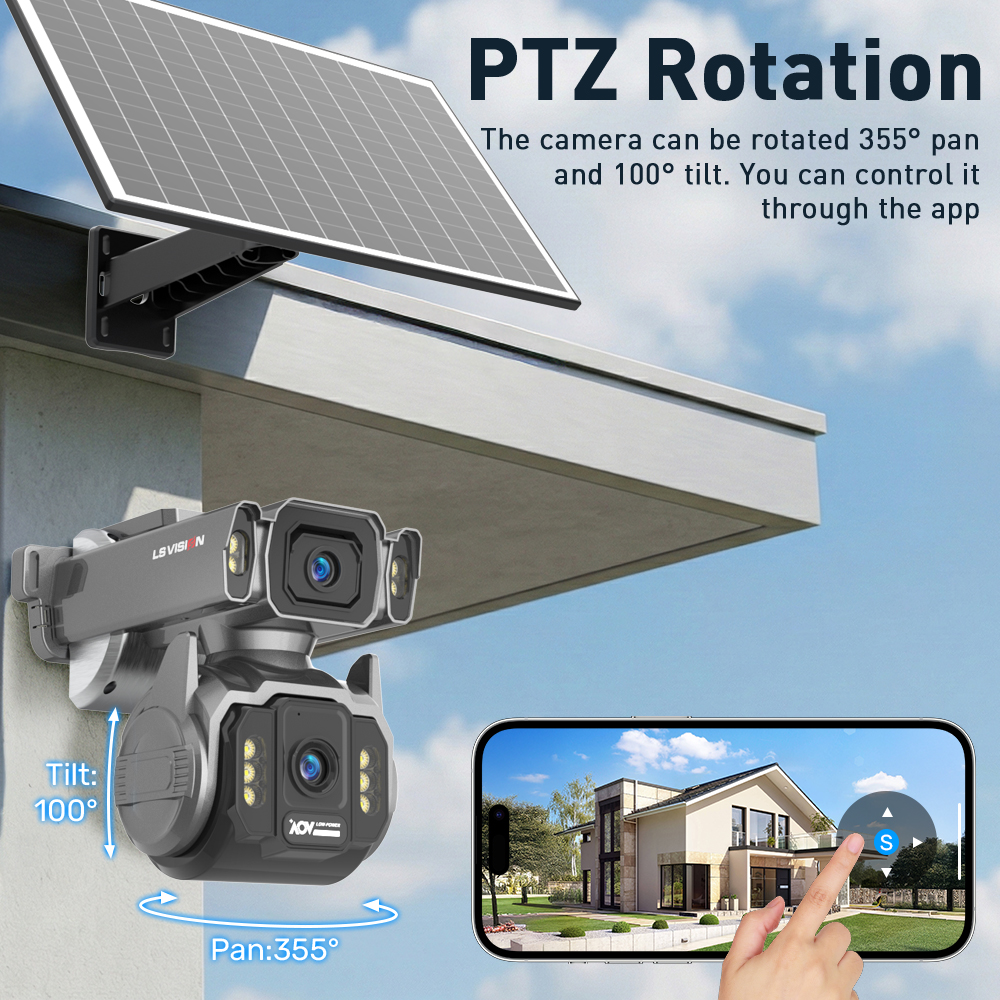 LS VISION 24/7 Video Recording 12X Optical Zoom Solar Outdoor Surveillance Camera 4G SIM Dual Screen Aov Ai Humanoid Tracking