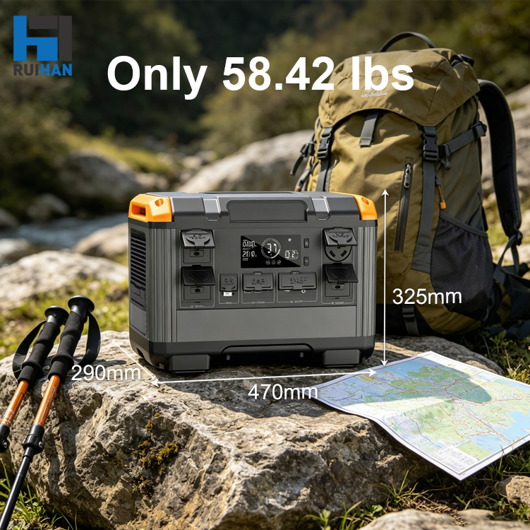 Solar-Powered 2400W Pure Sine Wave LiFePO4 Portable Station Portable Solar Generator ESS Car External Battery Flashlight