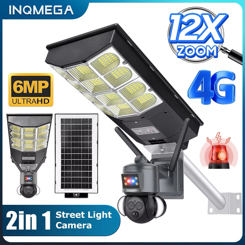 EU 4G WIFI Solar Street Light Camera Integrated 200W LED Radar Motion Sensor 6MP Ultra HD IP66 Outdoor Security