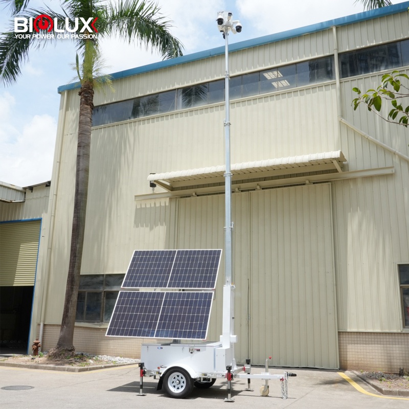 Off-Grid Solar-Powered Mobile Surveillance Camera Trailer CCTV Tower Night Vision SD Card-Security System for Construction Job